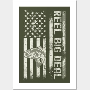 Reel Big Deal - Distressed Camo American Flag Bass Fisherman Posters and Art